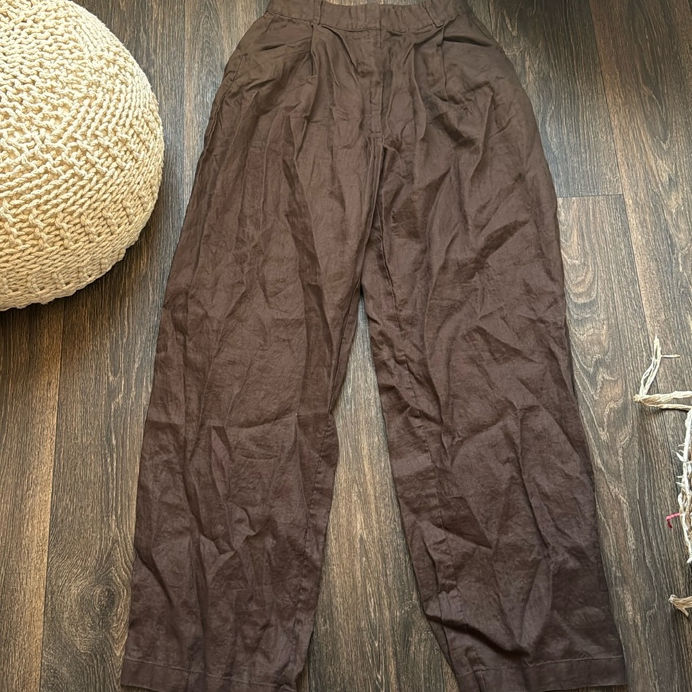 AEXAE BROWN LINEN PANTS